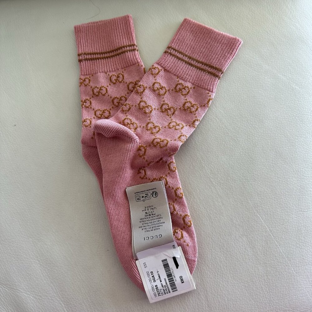 NWT GUCCI GG-Supreme Cotton-Blend Socks Pink Sz L - Picture 4 of 6